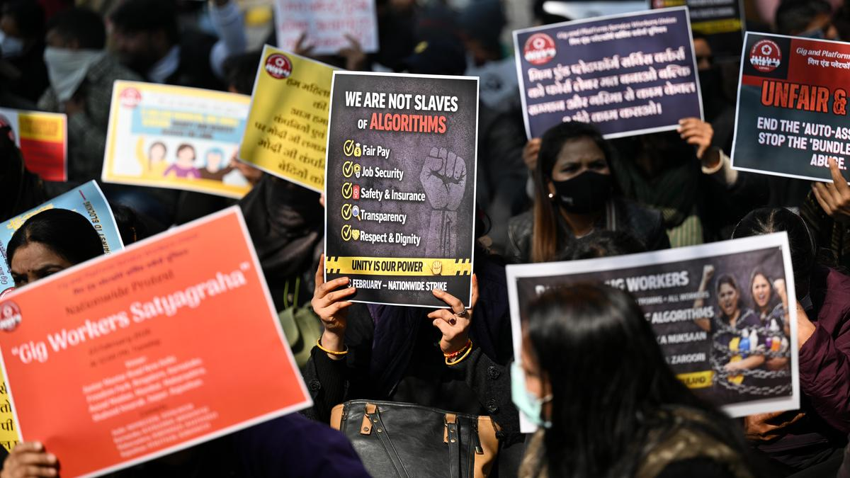 Women gig workers protesting for rights
